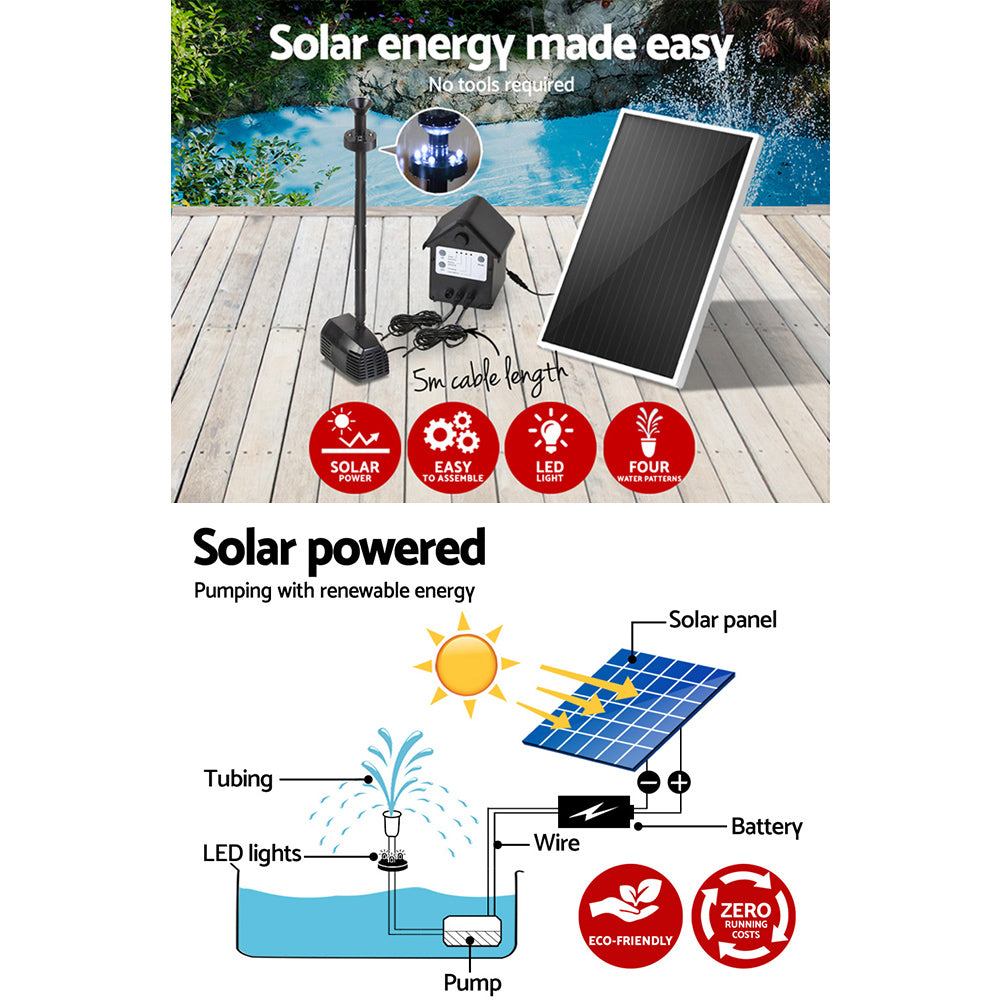 Fountain & Ponds Accessories: Gardeon Solar Pond Pump Submersible Water Fountain with Battery Kit LED Lights 4FT