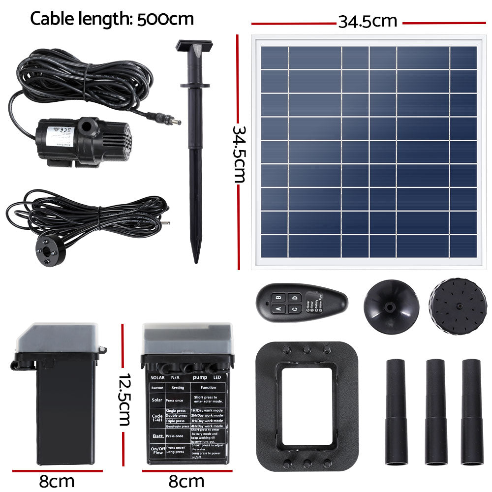 Fountain & Ponds Accessories: Gardeon Solar Pond Pump with Battery Kit LED Lights 9.8FT