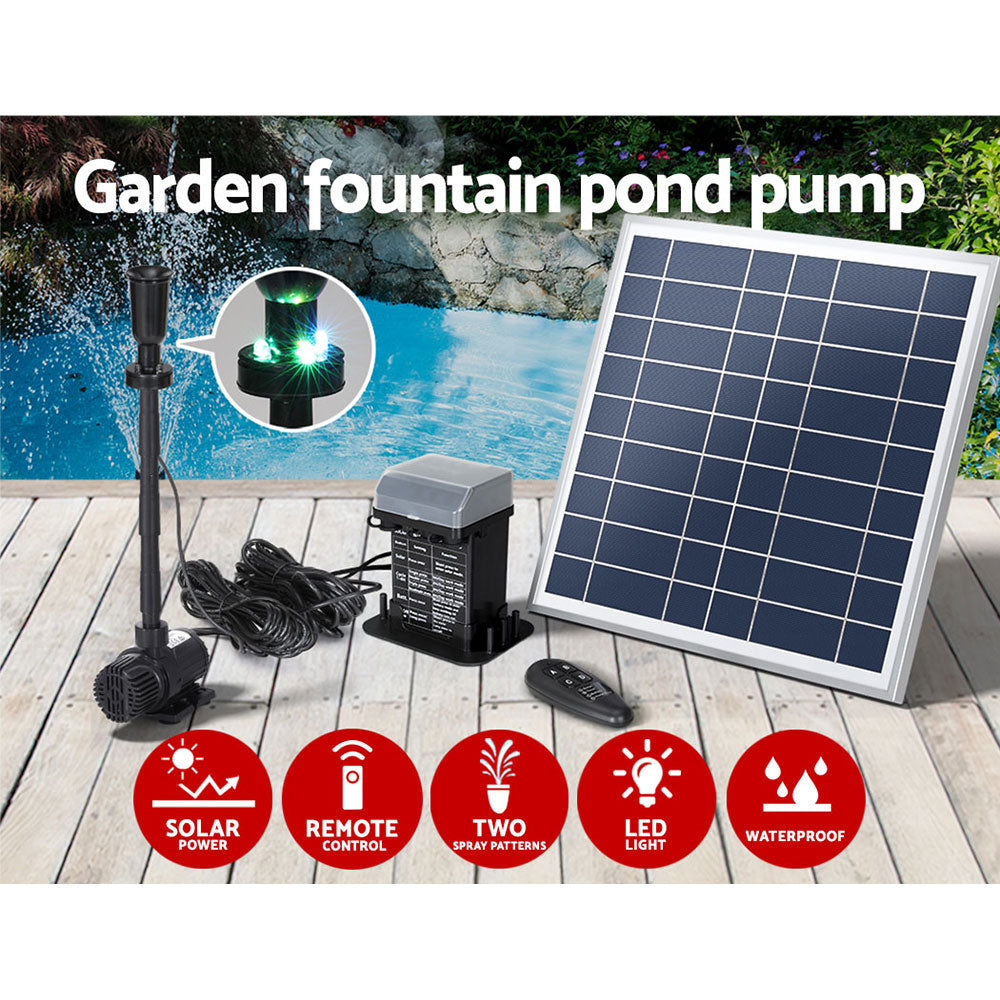 Fountain & Ponds Accessories: Gardeon Solar Pond Pump with Battery Kit LED Lights 9.8FT