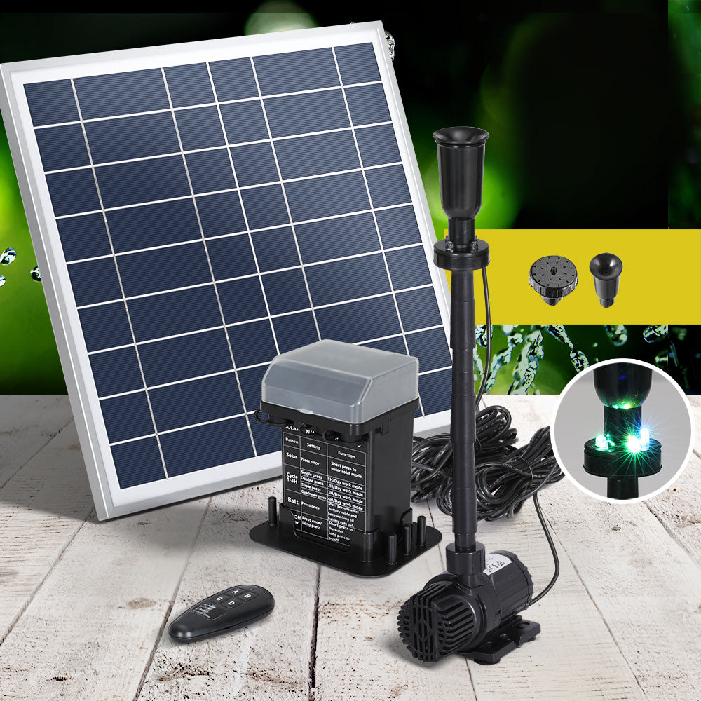 Fountain & Ponds Accessories: Gardeon Solar Pond Pump with Battery Kit LED Lights 9.8FT