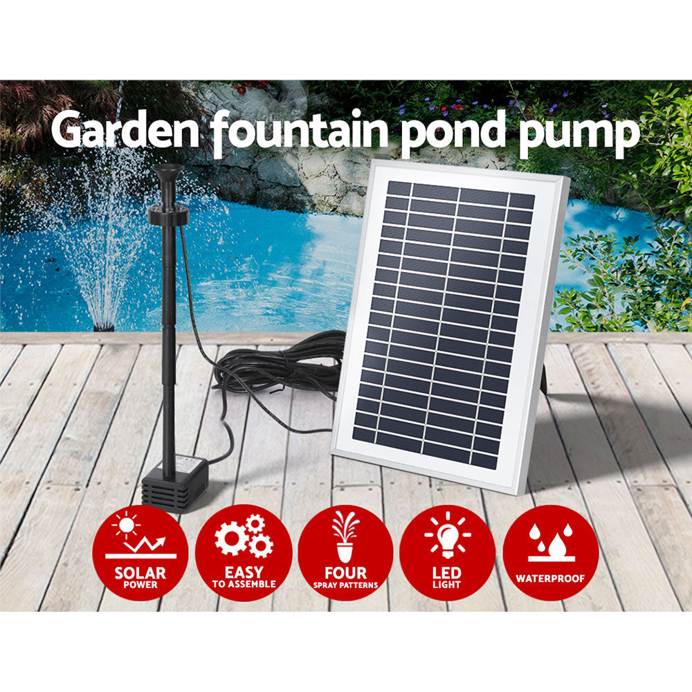 Fountain & Ponds Accessories: Gardeon Solar Pond Pump Submersible Water Fountain with Battery LED Lights 4.4FT