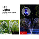 Fountain & Ponds Accessories: Gardeon Solar Pond Pump Submersible Water Fountain with Battery LED Lights 4.4FT