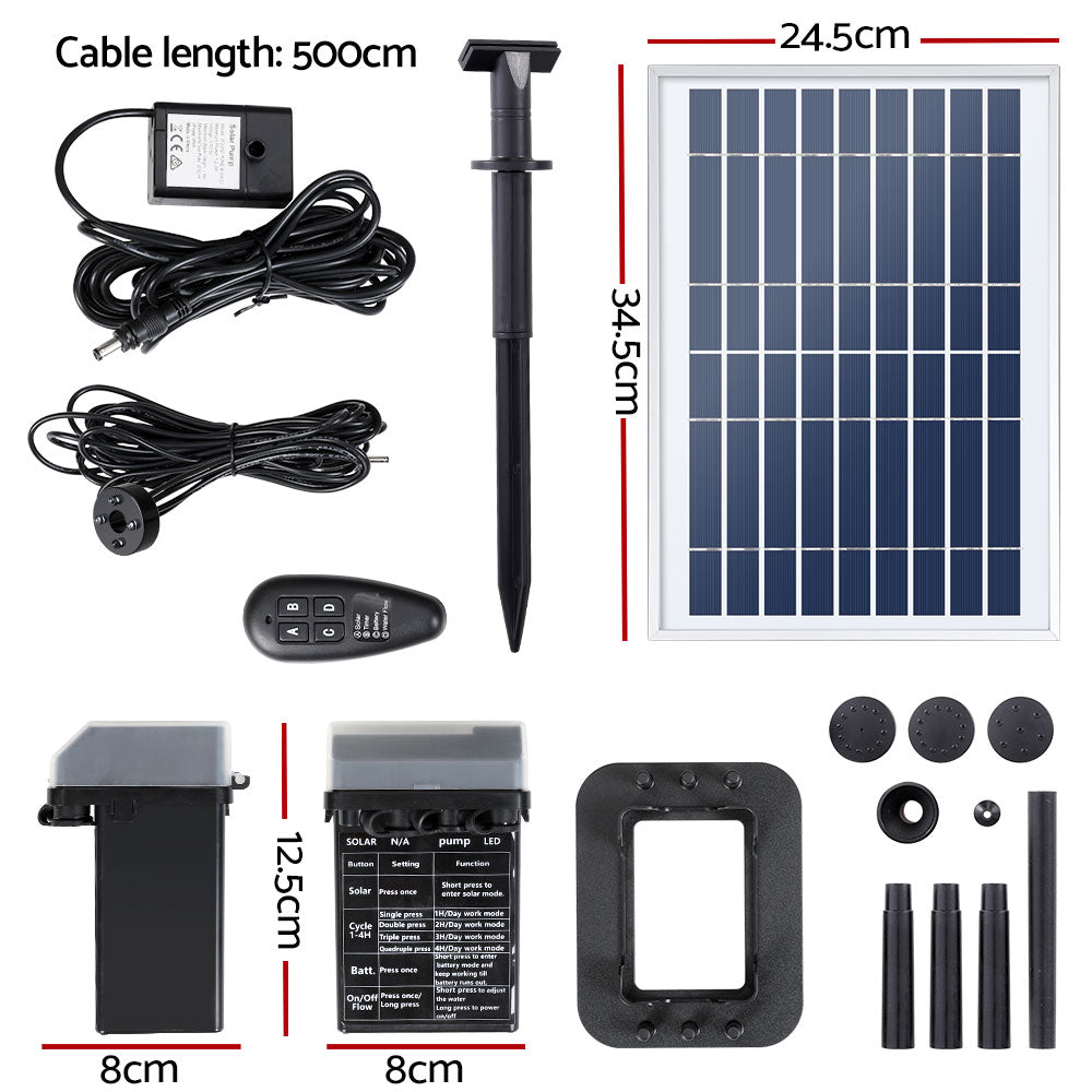 Fountain & Ponds Accessories: Gardeon Solar Pond Pump Submersible Fountain with Battery Kit LED Lights 5.2FT