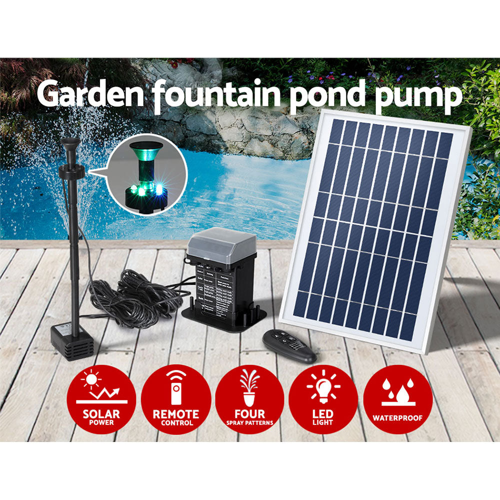 Fountain & Ponds Accessories: Gardeon Solar Pond Pump Submersible Fountain with Battery Kit LED Lights 5.2FT
