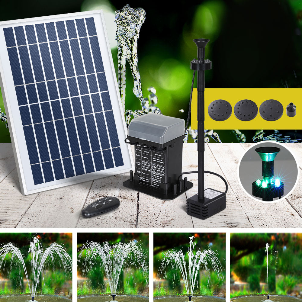 Fountain & Ponds Accessories: Gardeon Solar Pond Pump Submersible Fountain with Battery Kit LED Lights 5.2FT