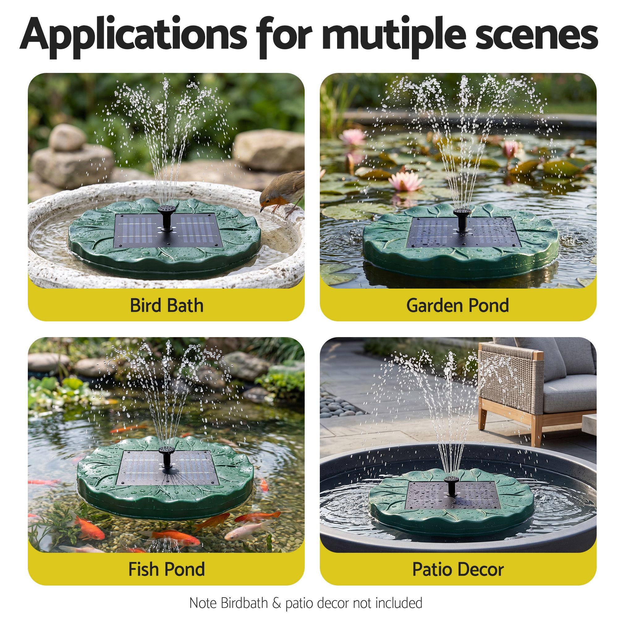 Gardeon Solar Fountain Pumps Bird Bath Floating Lotus Desig Water Feature 31cm
