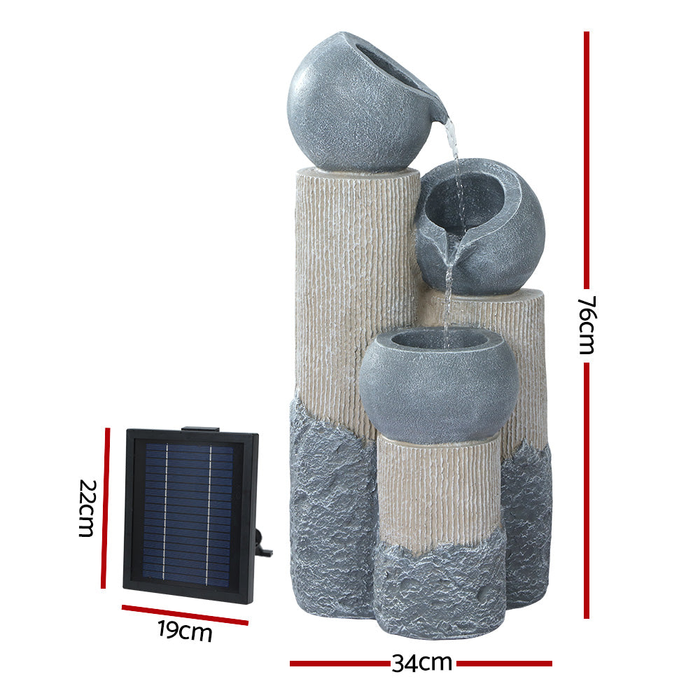 Fountain & Ponds Accessories: Gardeon Solar Water Feature Cascading Fountain 3-Tier Pot LED Lights 76CM Grey