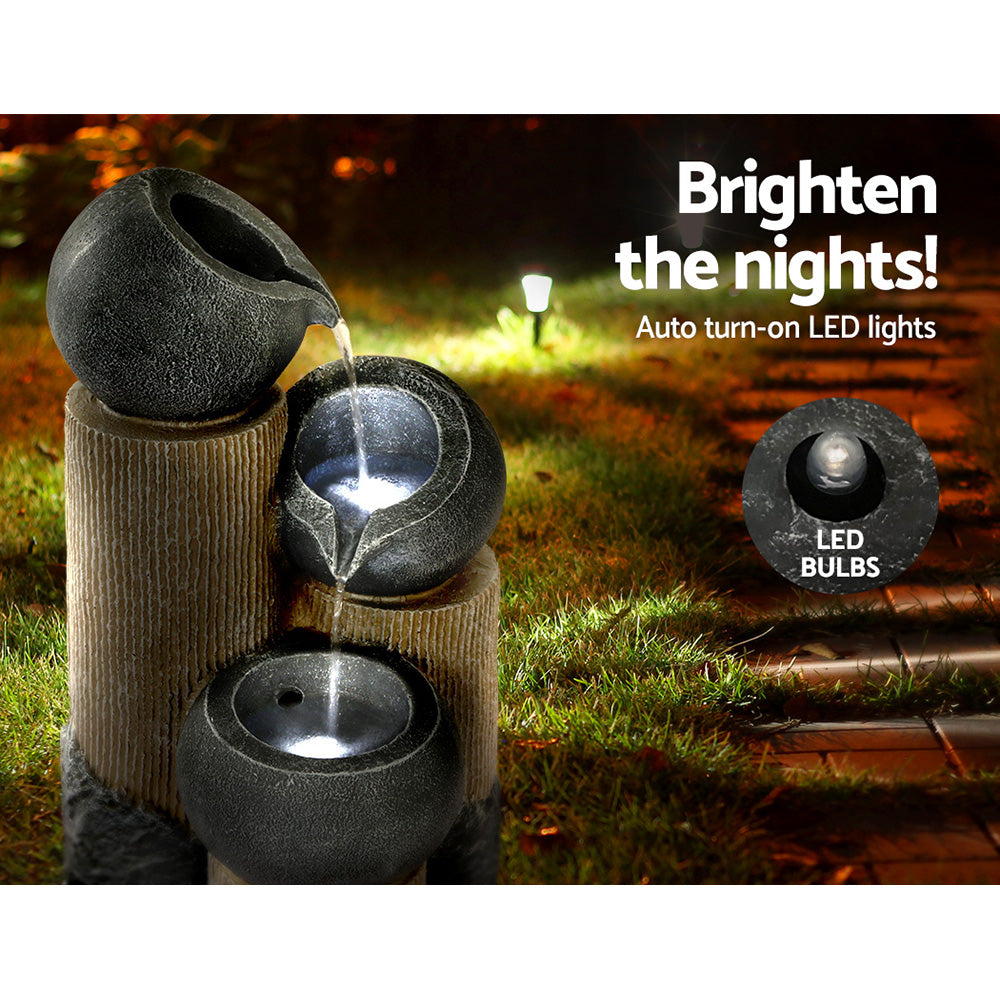 Fountain & Ponds Accessories: Gardeon Solar Water Feature Cascading Fountain 3-Tier Pot LED Lights 76CM Grey