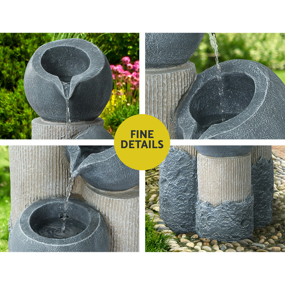 Fountain & Ponds Accessories: Gardeon Solar Water Feature Cascading Fountain 3-Tier Pot LED Lights 76CM Grey