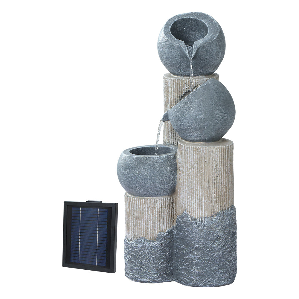 Fountain & Ponds Accessories: Gardeon Solar Water Feature Cascading Fountain 3-Tier Pot LED Lights 76CM Grey