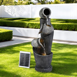 Fountains & Ponds: Gardeon Solar Fountain Water Feature Cascading Fountain 3-Tier Pot LED Lights 80CM Grey