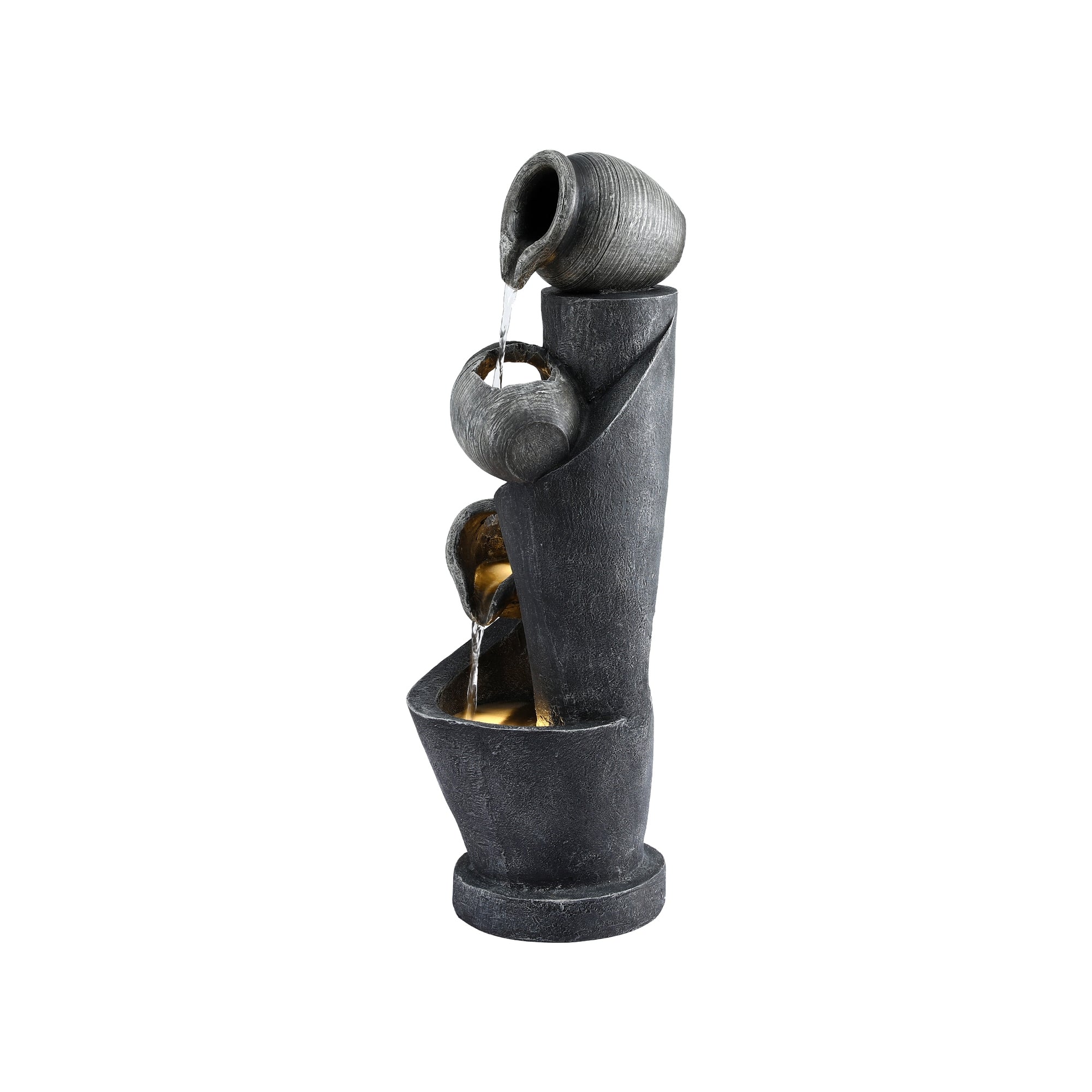 Fountains & Ponds: Gardeon Solar Fountain Water Feature Cascading Fountain 3-Tier Pot LED Lights 80CM Grey