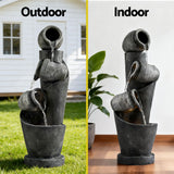 Fountains & Ponds: Gardeon Solar Fountain Water Feature Cascading Fountain 3-Tier Pot LED Lights 80CM Grey