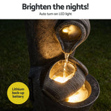 Fountains & Ponds: Gardeon Solar Fountain Water Feature Cascading Fountain 3-Tier Pot LED Lights 80CM Grey