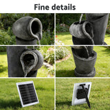 Fountains & Ponds: Gardeon Solar Fountain Water Feature Cascading Fountain 3-Tier Pot LED Lights 80CM Grey