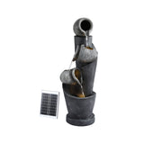 Fountains & Ponds: Gardeon Solar Fountain Water Feature Cascading Fountain 3-Tier Pot LED Lights 80CM Grey
