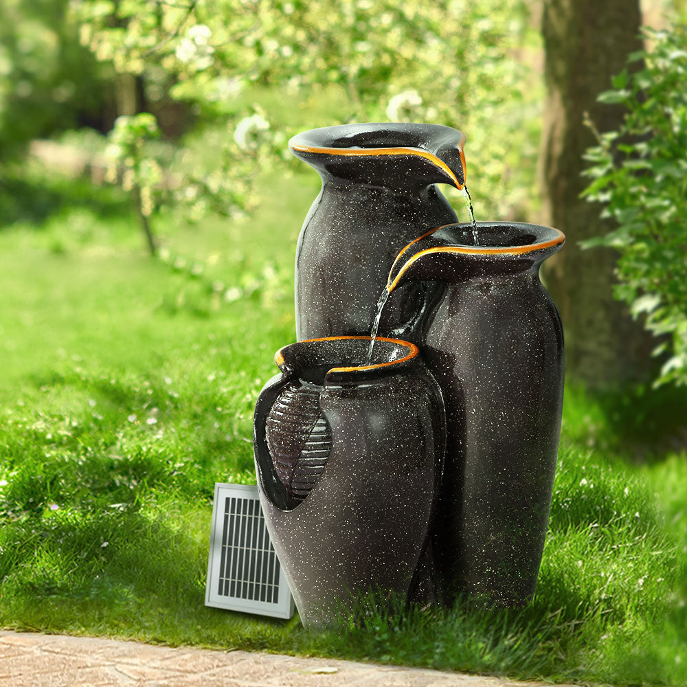 Fountain & Ponds Accessories: Gardeon Solar Fountain Water Fountain Feature Cascading Fountain LED Lights 76CM Grey
