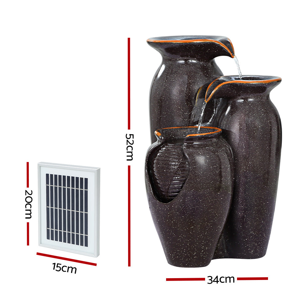 Fountain & Ponds Accessories: Gardeon Solar Fountain Water Fountain Feature Cascading Fountain LED Lights 76CM Grey