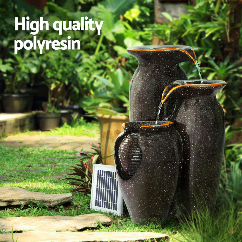 Fountain & Ponds Accessories: Gardeon Solar Fountain Water Fountain Feature Cascading Fountain LED Lights 76CM Grey