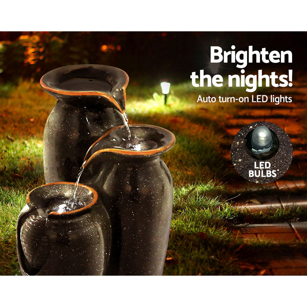 Fountain & Ponds Accessories: Gardeon Solar Fountain Water Fountain Feature Cascading Fountain LED Lights 76CM Grey