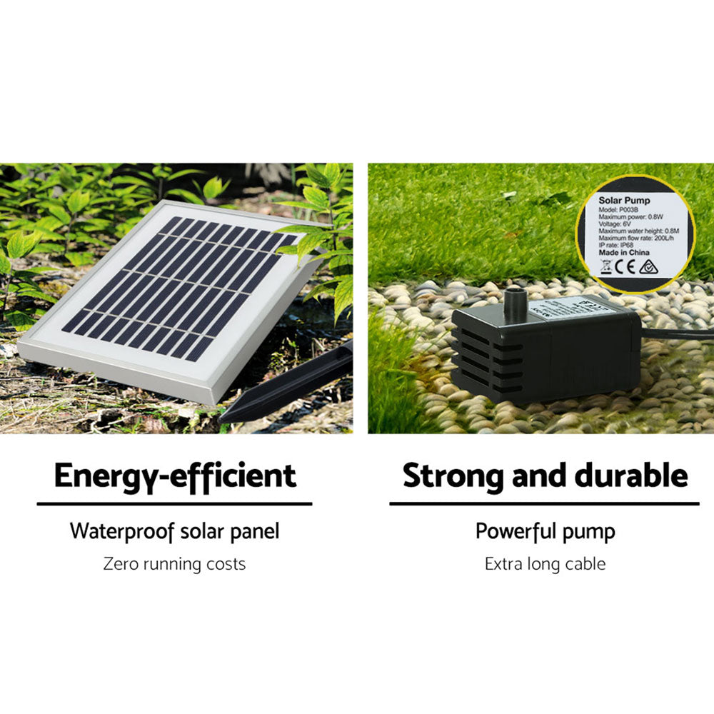 Fountain & Ponds Accessories: Gardeon Solar Fountain Water Fountain Feature Cascading Fountain LED Lights 76CM Grey