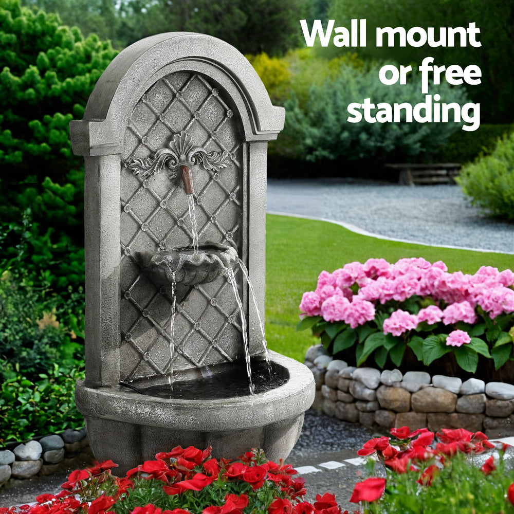 Fountain & Ponds Accessories: Gardeon Solar Fountain Water Feature Wall Mount Garden Fountains 80CM Grey