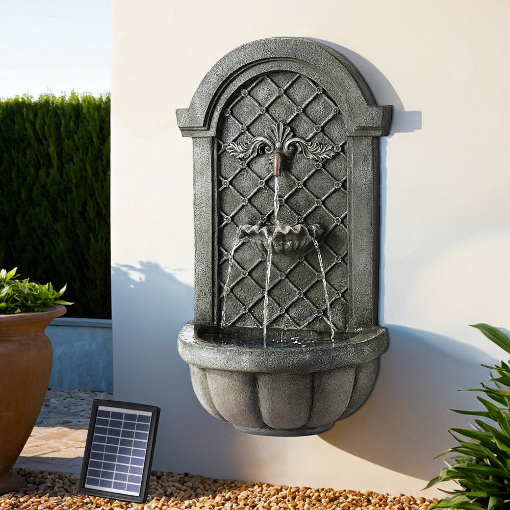 Fountain & Ponds Accessories: Gardeon Solar Fountain Water Feature Wall Mount Garden Fountains 80CM Grey