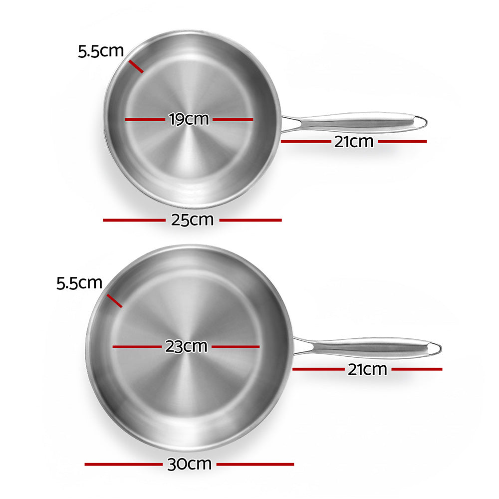 Skillets & Frying Pans: 5-star Chef Frying Pan Stainless Steel Uncoated Twin Frypan Set 25/30cm Silver