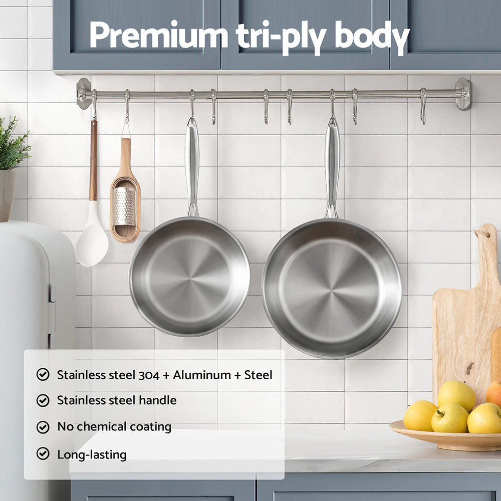 Skillets & Frying Pans: 5-star Chef Frying Pan Stainless Steel Uncoated Twin Frypan Set 25/30cm Silver
