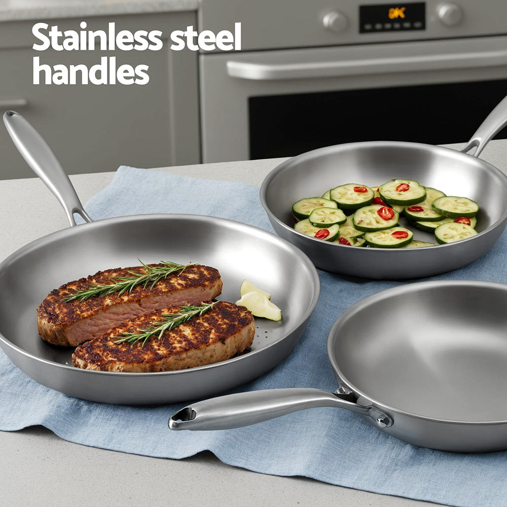 Skillets & Frying Pans: 5-star Chef Frying Pan Stainless Steel Uncoated Twin Frypan Set 25/30cm Silver