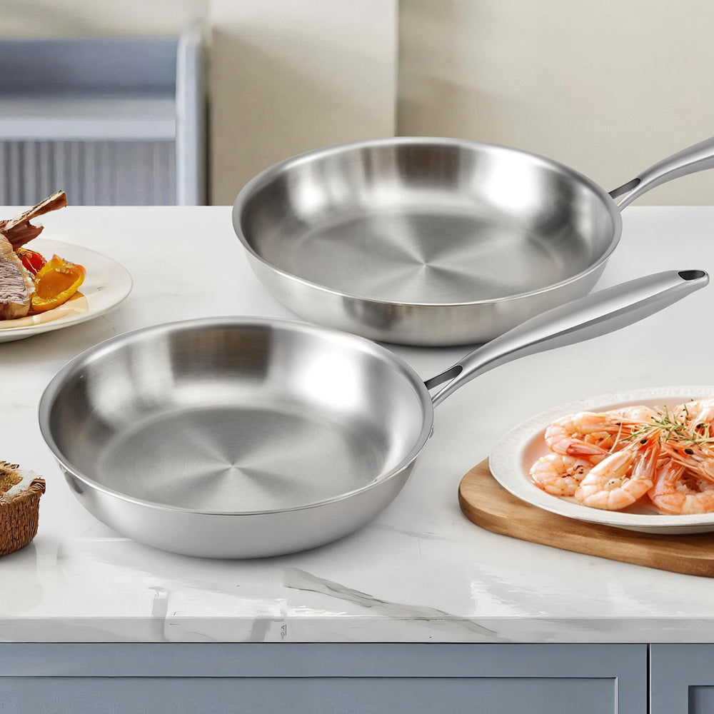 Skillets & Frying Pans: 5-star Chef Frying Pan Stainless Steel Uncoated Twin Frypan Set 25/30cm Silver