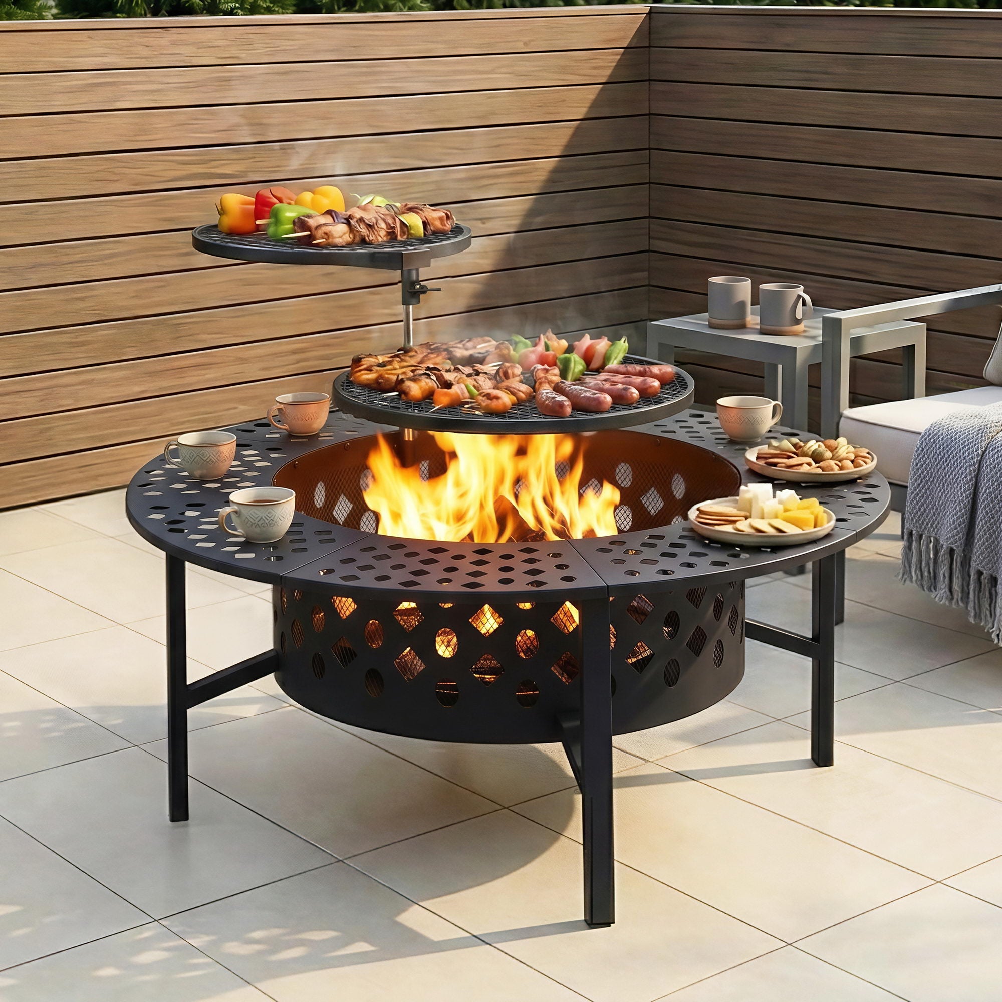 Fire Pits: Grillz Fire Pit BBQ Charcoal Smoker Portable Mesh Pits Outdoor Camping Fireplace