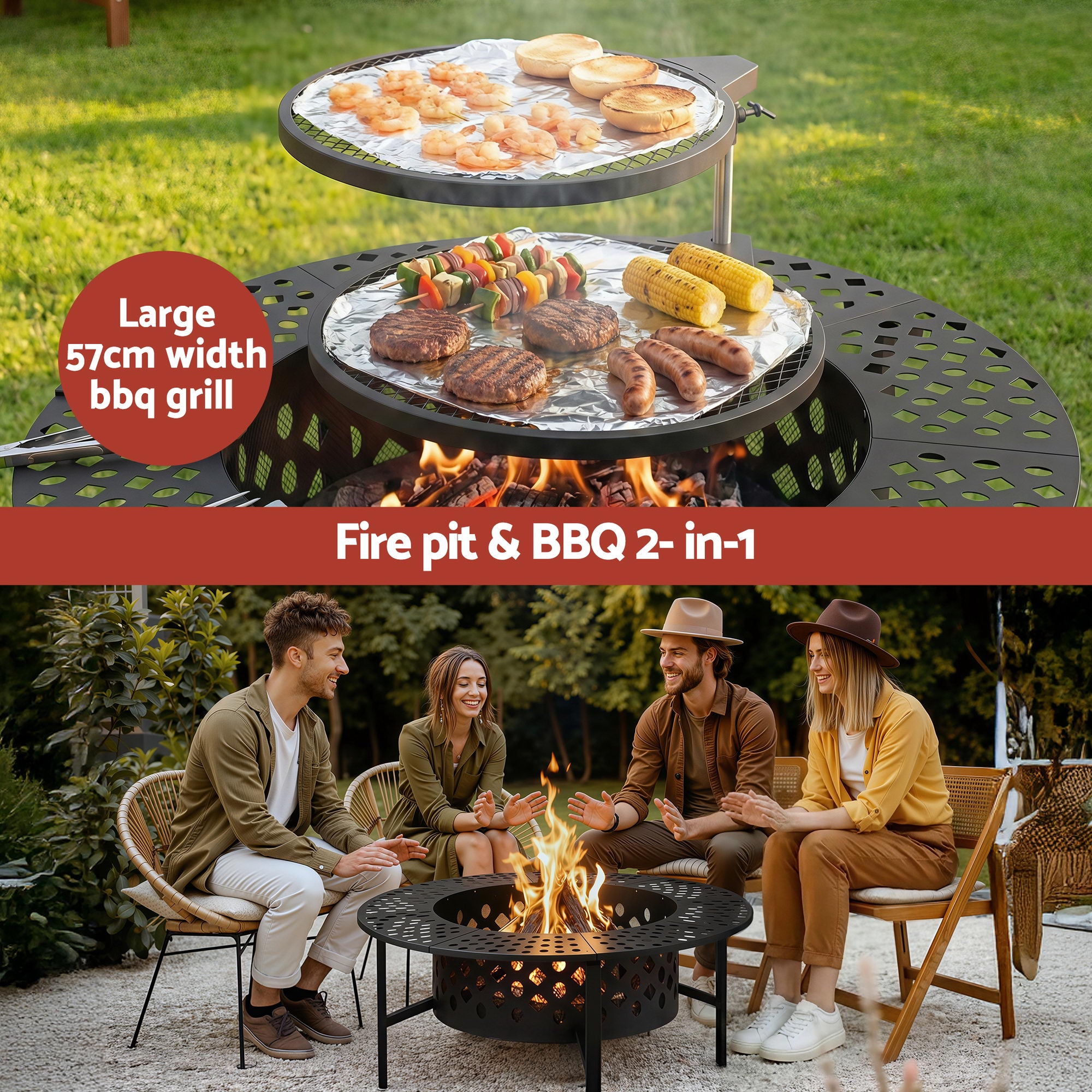 Fire Pits: Grillz Fire Pit BBQ Charcoal Smoker Portable Mesh Pits Outdoor Camping Fireplace