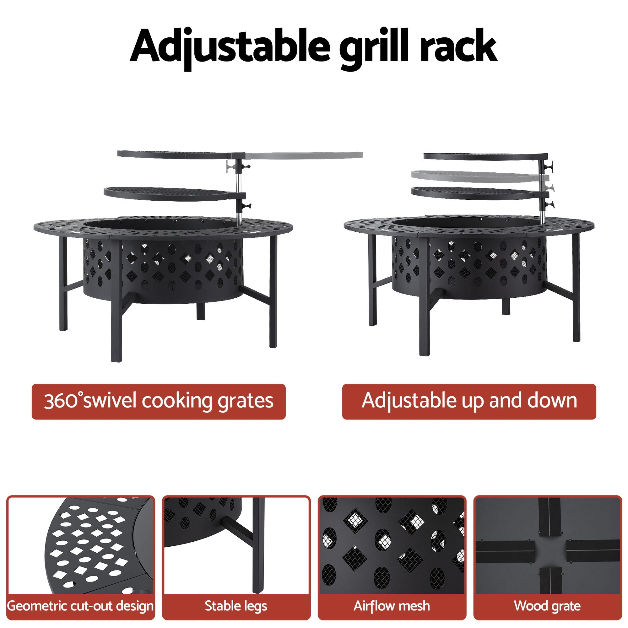 Fire Pits: Grillz Fire Pit BBQ Charcoal Smoker Portable Mesh Pits Outdoor Camping Fireplace