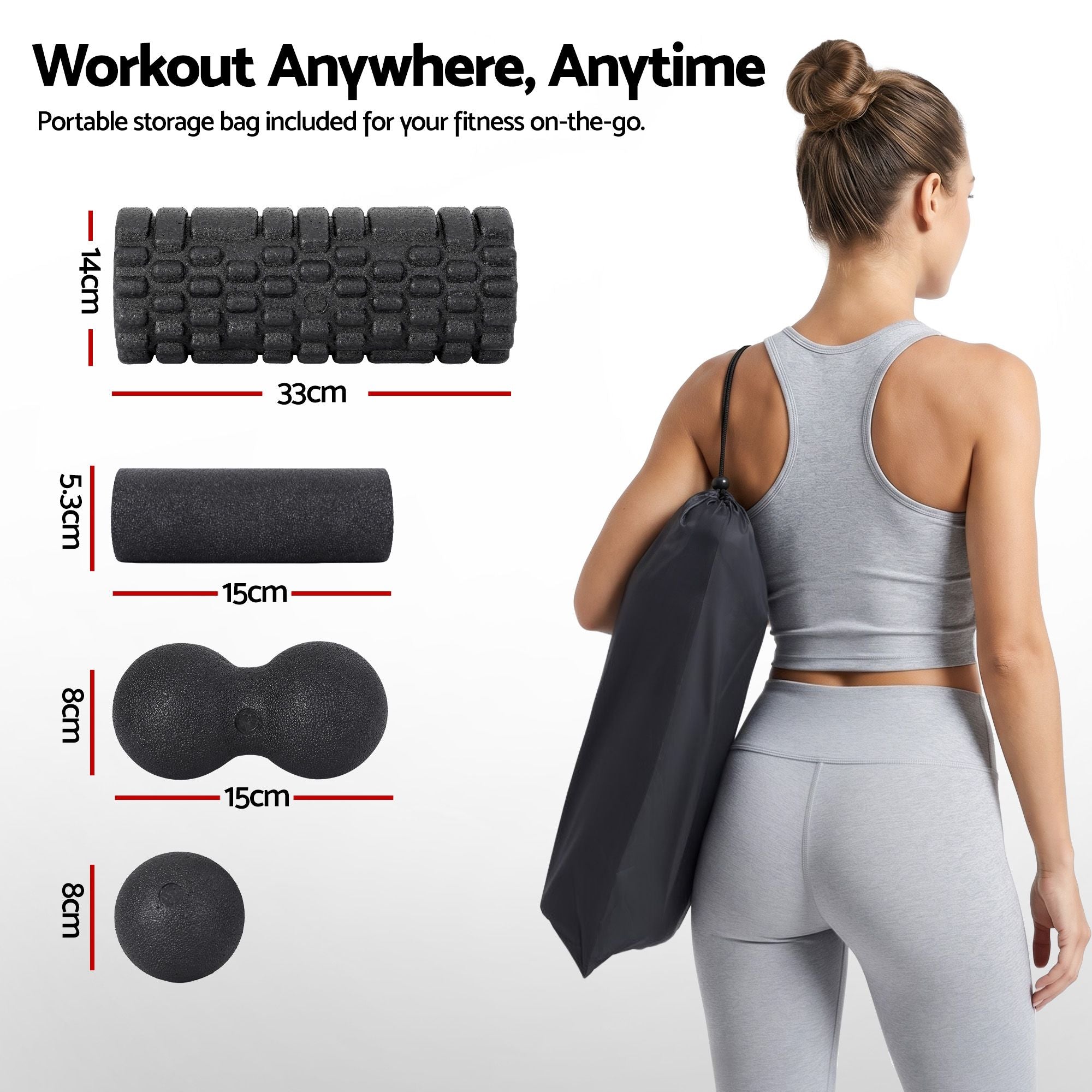 Everfit Foam Roller Set 4 in 1 Grid High Density Massager for Deep Tissue Trigger Point Myofascial Release Back Pain Muscle Recovery Gym Home Fitness Equipment with Storage Bag Supports 150kg