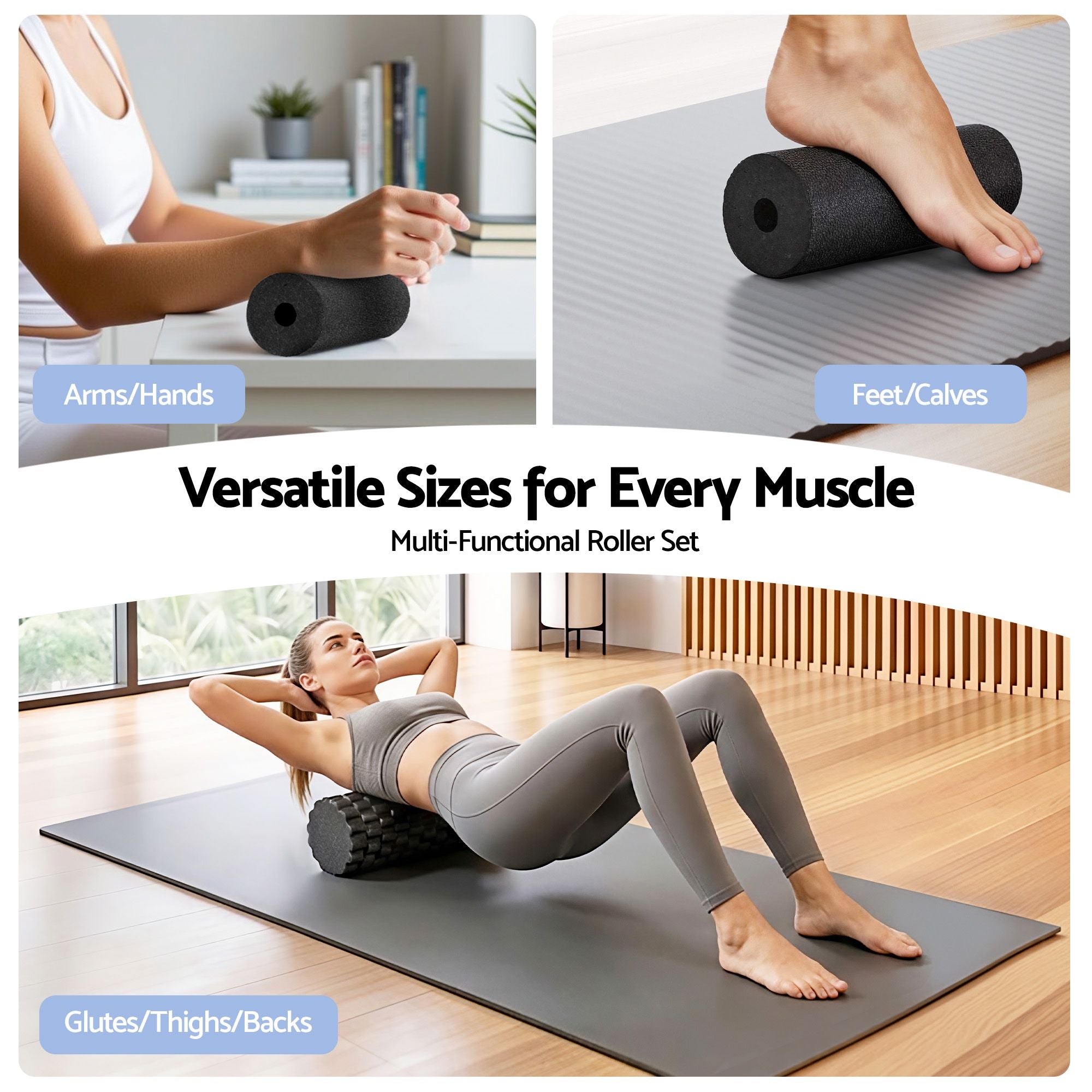 Everfit Foam Roller Set 4 in 1 Grid High Density Massager for Deep Tissue Trigger Point Myofascial Release Back Pain Muscle Recovery Gym Home Fitness Equipment with Storage Bag Supports 150kg