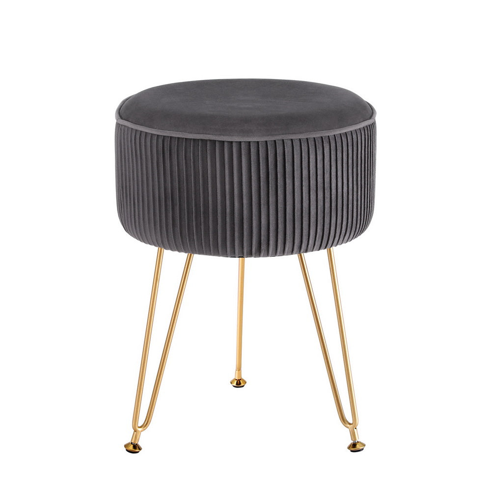Ottomans & Footstools: Artiss Ottoman Foot Stool Vanity Velvet Round Grey