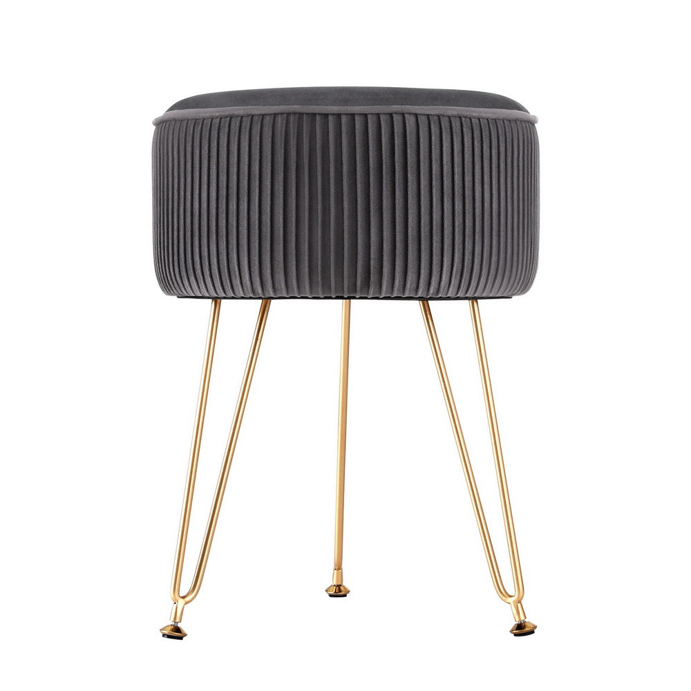 Ottomans & Footstools: Artiss Ottoman Foot Stool Vanity Velvet Round Grey