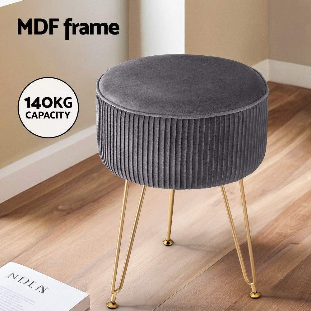 Ottomans & Footstools: Artiss Ottoman Foot Stool Vanity Velvet Round Grey