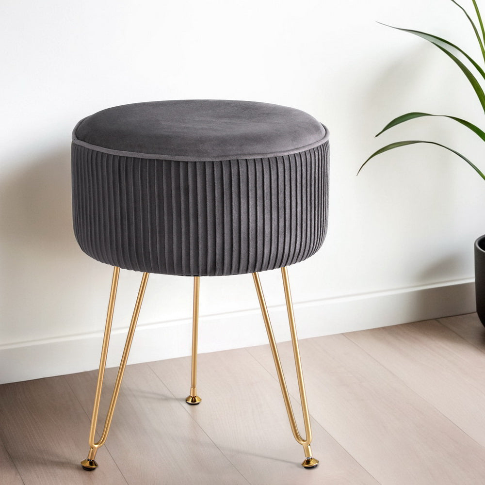 Ottomans & Footstools: Artiss Ottoman Foot Stool Vanity Velvet Round Grey