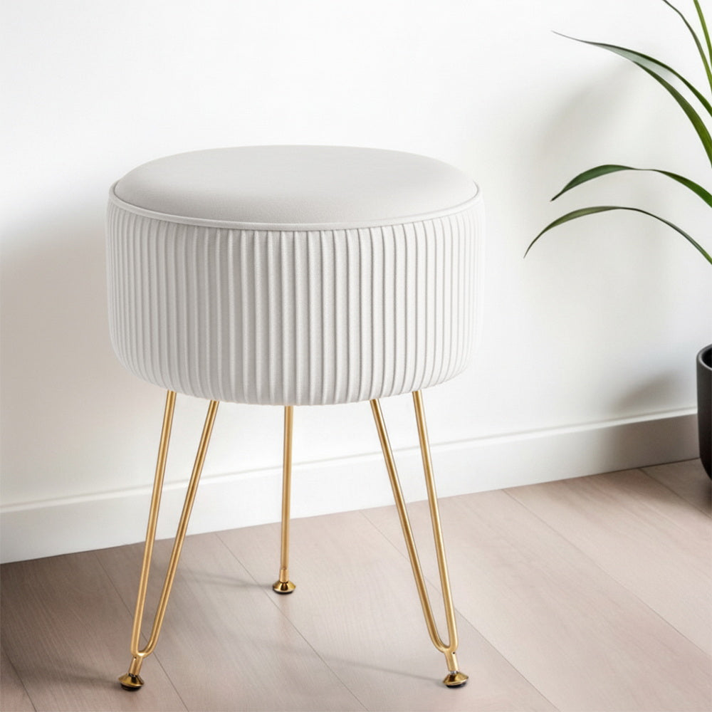 Ottomans & Footstools: Artiss Ottoman Foot Stool Vanity Velvet Round White