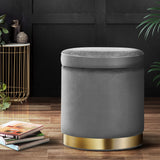 Ottomans & Footstools: Artiss Ottoman Storage Foot Stool Round Velvet Charcoal