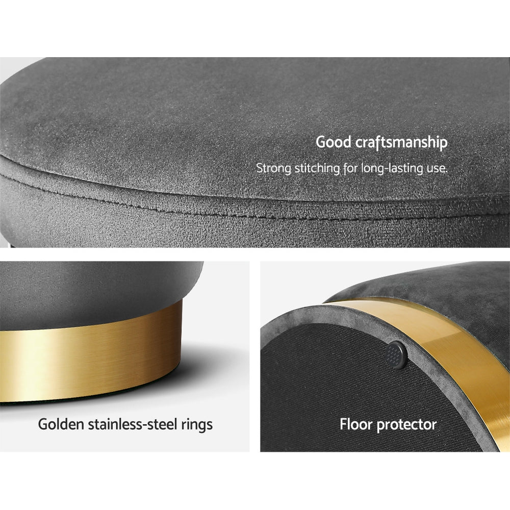 Ottomans & Footstools: Artiss Ottoman Storage Foot Stool Round Velvet Charcoal