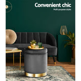 Ottomans & Footstools: Artiss Ottoman Storage Foot Stool Round Velvet Charcoal