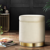 Ottomans & Footstools: Artiss Ottoman Storage Foot Stool Round Velvet Cream
