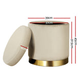 Ottomans & Footstools: Artiss Ottoman Storage Foot Stool Round Velvet Cream