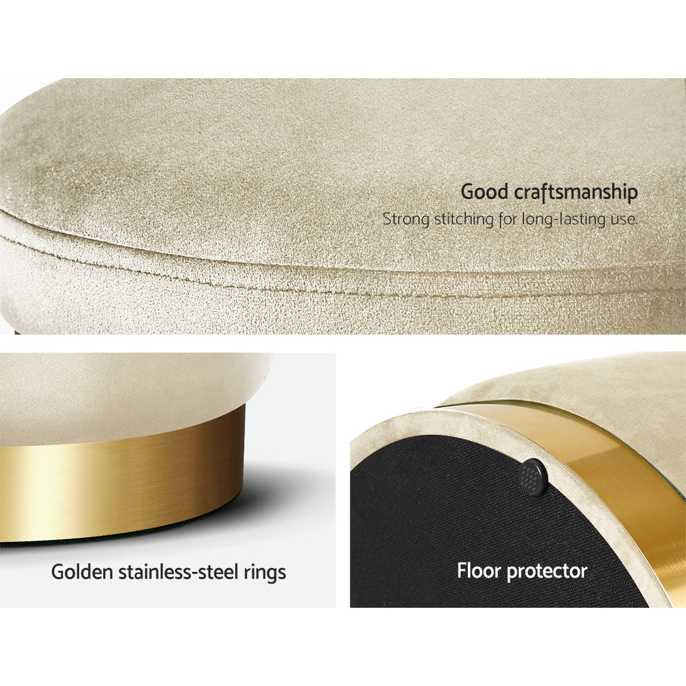Ottomans & Footstools: Artiss Ottoman Storage Foot Stool Round Velvet Cream