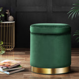 Ottomans & Footstools: Artiss Ottoman Storage Foot Stool Round Velvet Green