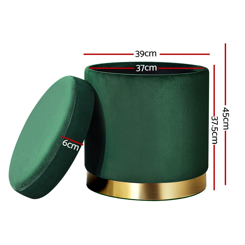 Ottomans & Footstools: Artiss Ottoman Storage Foot Stool Round Velvet Green