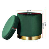 Ottomans & Footstools: Artiss Ottoman Storage Foot Stool Round Velvet Green